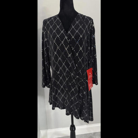 Avenue Ladies Plus Black Sparkly Shirt w Sequins 18/20 New w Tags - Picture 1 of 9